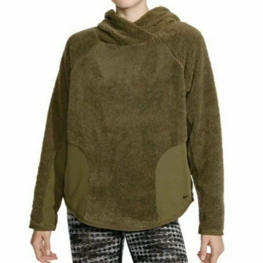 Nike Sherpa Thermal Hoodie Olive Green Casual Workout Outdoor Size Large